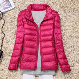 轻薄款羽绒服批发短款立领2024年冬装女式修身中年外套加大码7XL