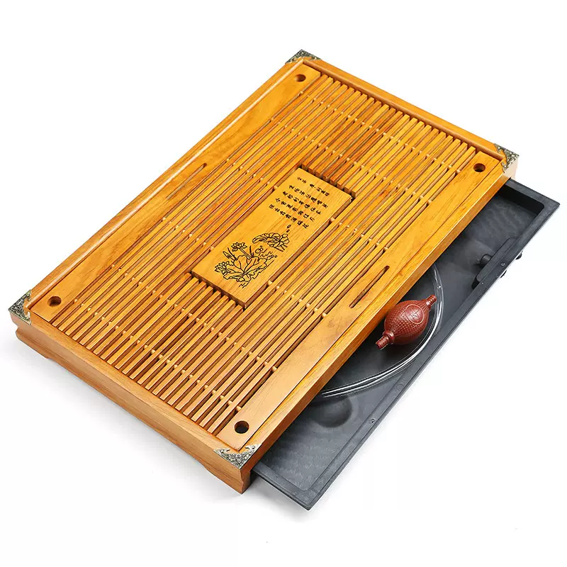 木茶台功夫茶盘长方抽屉式茶具托盘实木柯木茶盘国潮风新中式