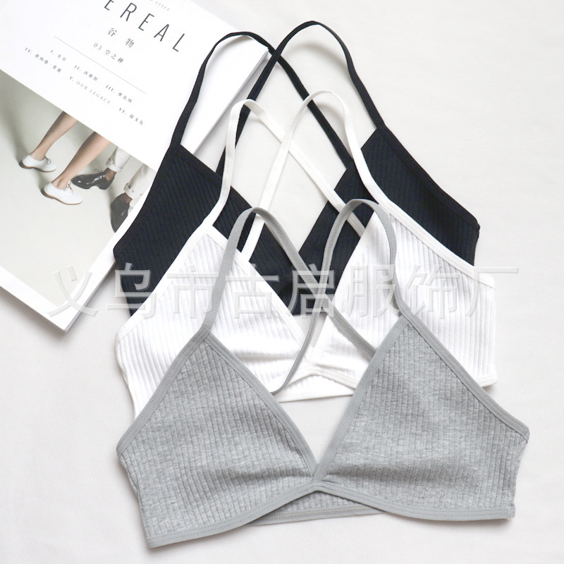 Comfortable Ultra-thin Cup Cotton Girl Underwear Deep V Sexy Ringless Cross-back Bra