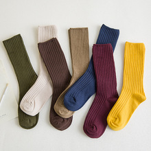 袜子女双针堆堆袜抽条纯色女袜秋冬长筒棉袜个性ins潮袜厂家现货