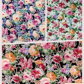 大花朵薄款印花棉布 全棉府绸活性印花 田园童装连衣裙面料 现货