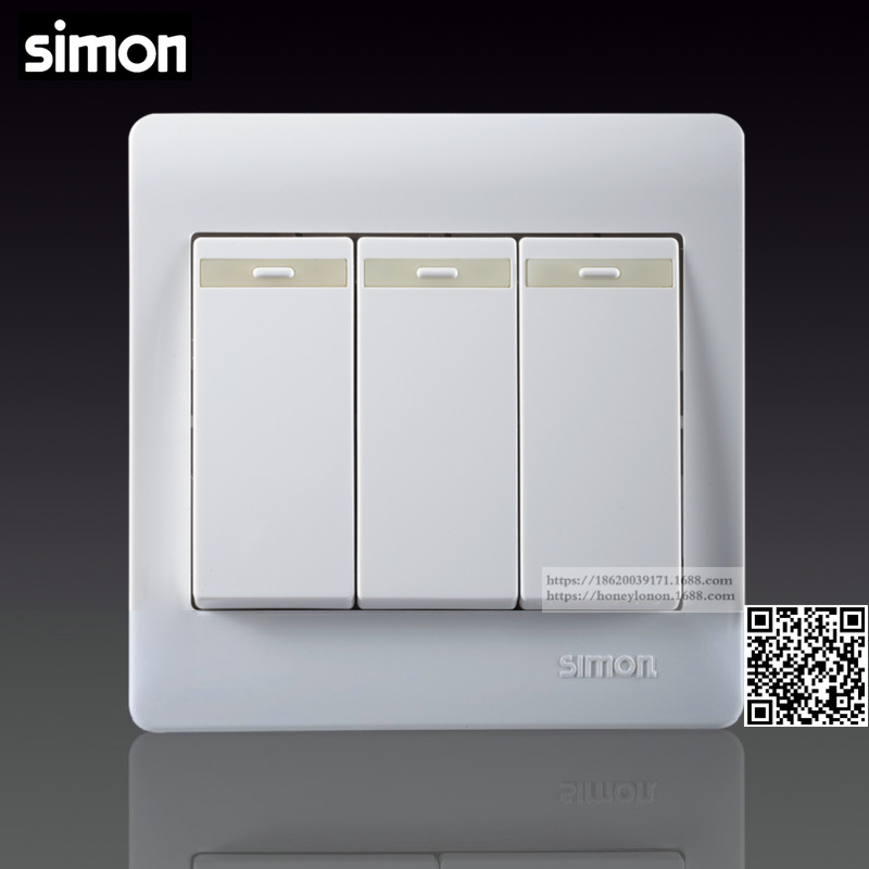 Simon/西蒙 50G系列 三位双路琴键开关带荧光指示G51032BTY