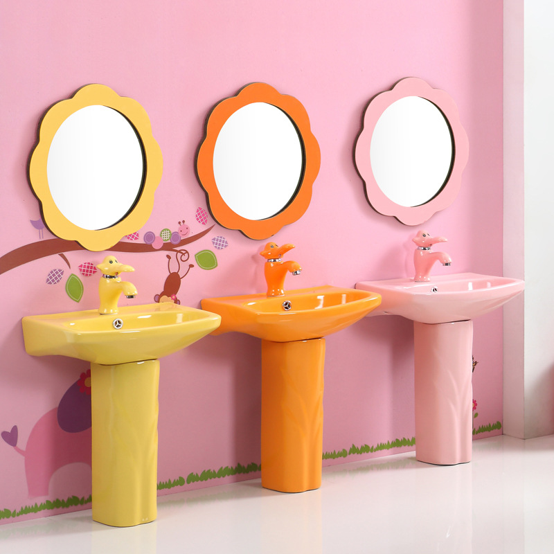 Espejo de baño para niños jardín de infantes baño colorido girasol dibujos animados pequeño animal lavabo espejo