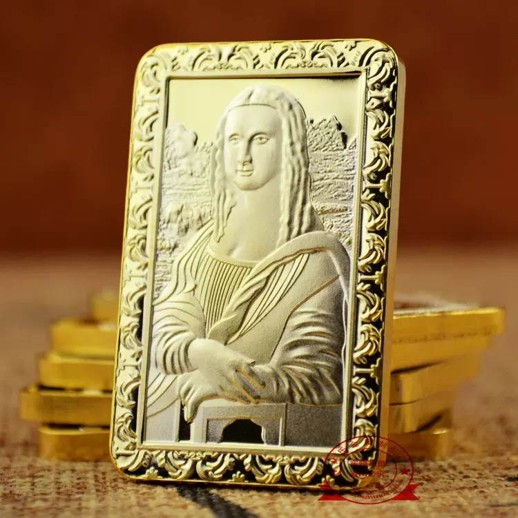 供应国外镀金纪念章蒙娜丽莎块金属徽章工艺品礼品
