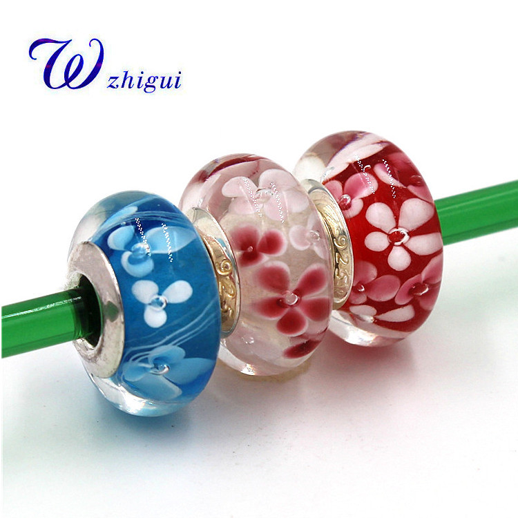 厂家销售 潘系 立体花 大孔珠 琉璃珠 高抛光大边直通管diy配饰