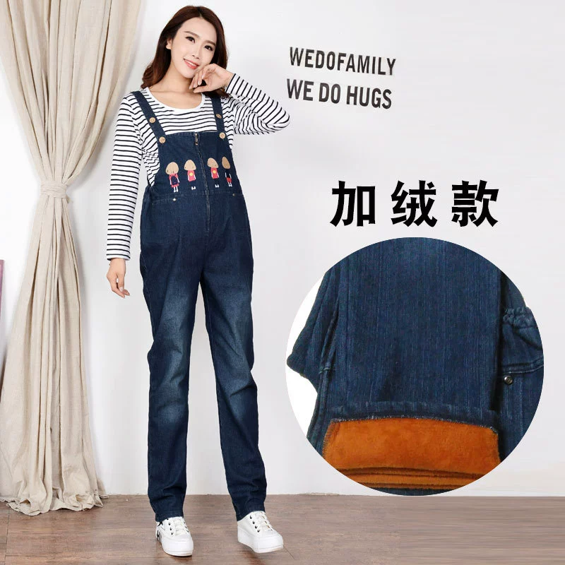 Модные джинсы для беременных, весна overall, демисезонный флис брюки, корейский стиль, плюс размер