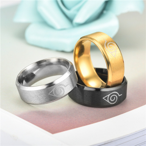 Japanese and Korean jewelry animation peripheral Naruto ring stainless steel jewelry titanium steel jewelry men's ring engraving