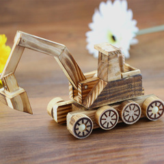 木質挖土機擺件玩具景區熱賣工藝品客廳擺件裝飾品工程車套裝批發