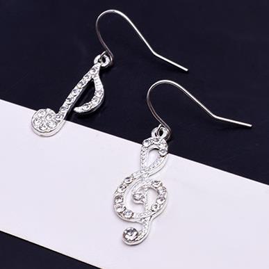 B100 Diamond-embellished Ear Drops Note Charm Women's Asymmetric Earrings Student Earrings Sparkling Personality Music Accessories