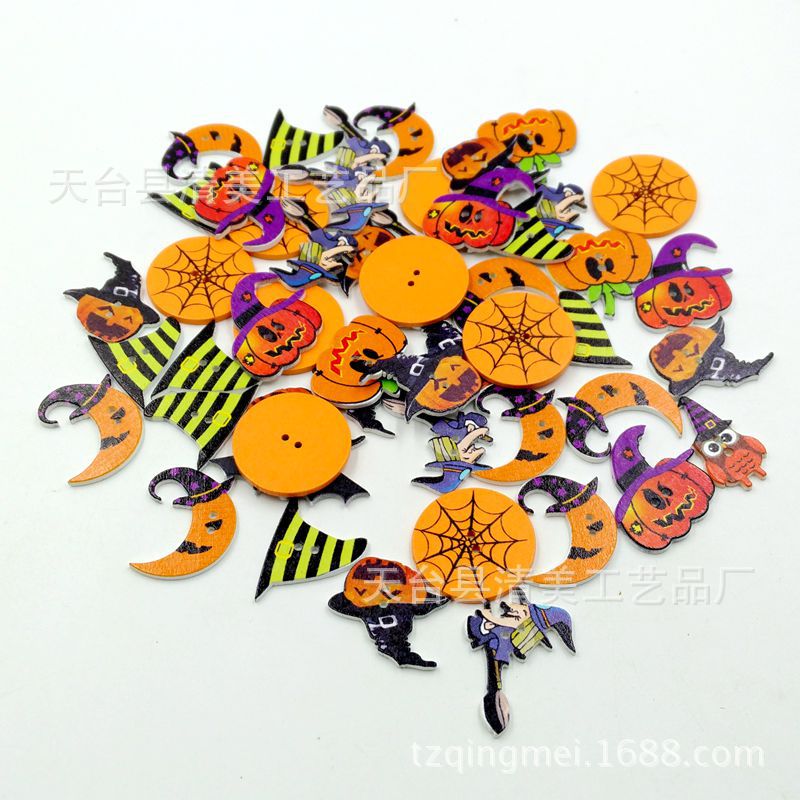 Botón de la serie de Halloween pintado de troncos Botón de madera de estilo de moda europeo y americano de bricolaje
