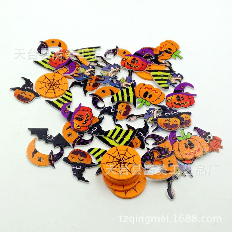 Botón de la serie de Halloween pintado de troncos Botón de madera de estilo de moda europeo y americano de bricolaje
