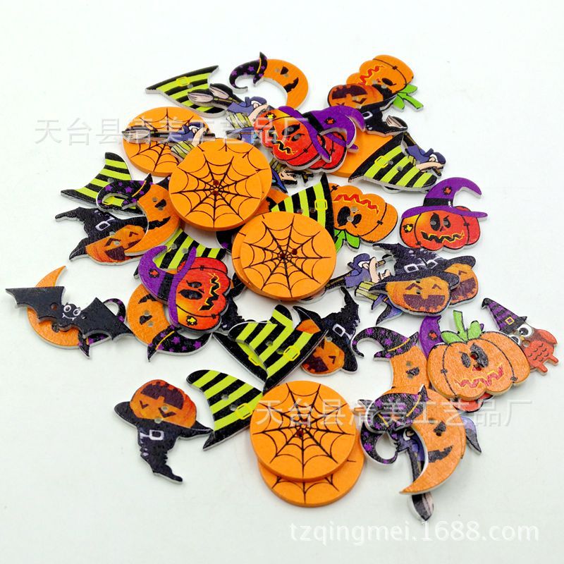 Botón de la serie de Halloween pintado de troncos Botón de madera de estilo de moda europeo y americano de bricolaje