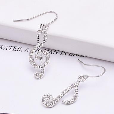 B100 Diamond-embellished Ear Drops Note Charm Women's Asymmetric Earrings Student Earrings Sparkling Personality Music Accessories