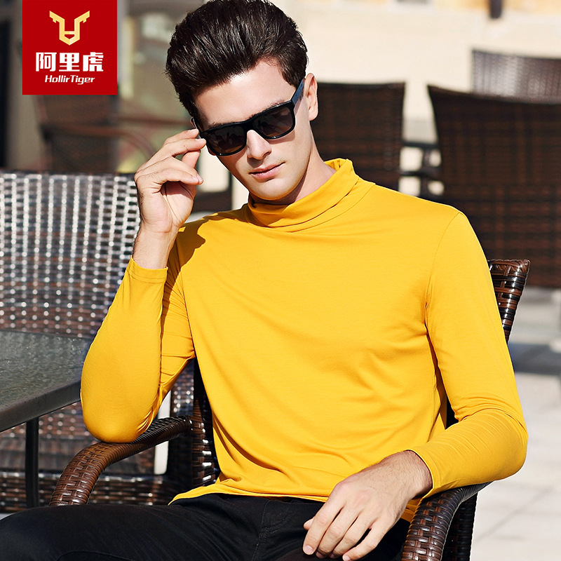순면 신축성 있는 라이브 방송용 의류 도매 재고 정리 긴팔 하이넥 남성 티셔츠 통기성