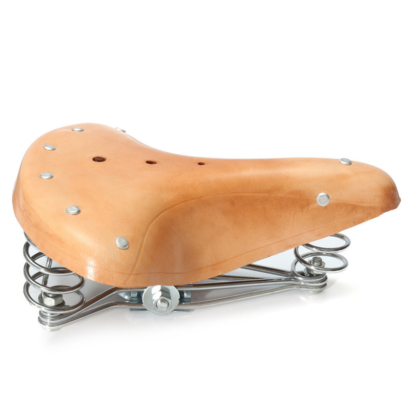 Bicicleta de piel de vaca sillín Real tres primavera cojín retro asiento de piel de vaca sillín asiento bolsa de accesorios para bicicletas