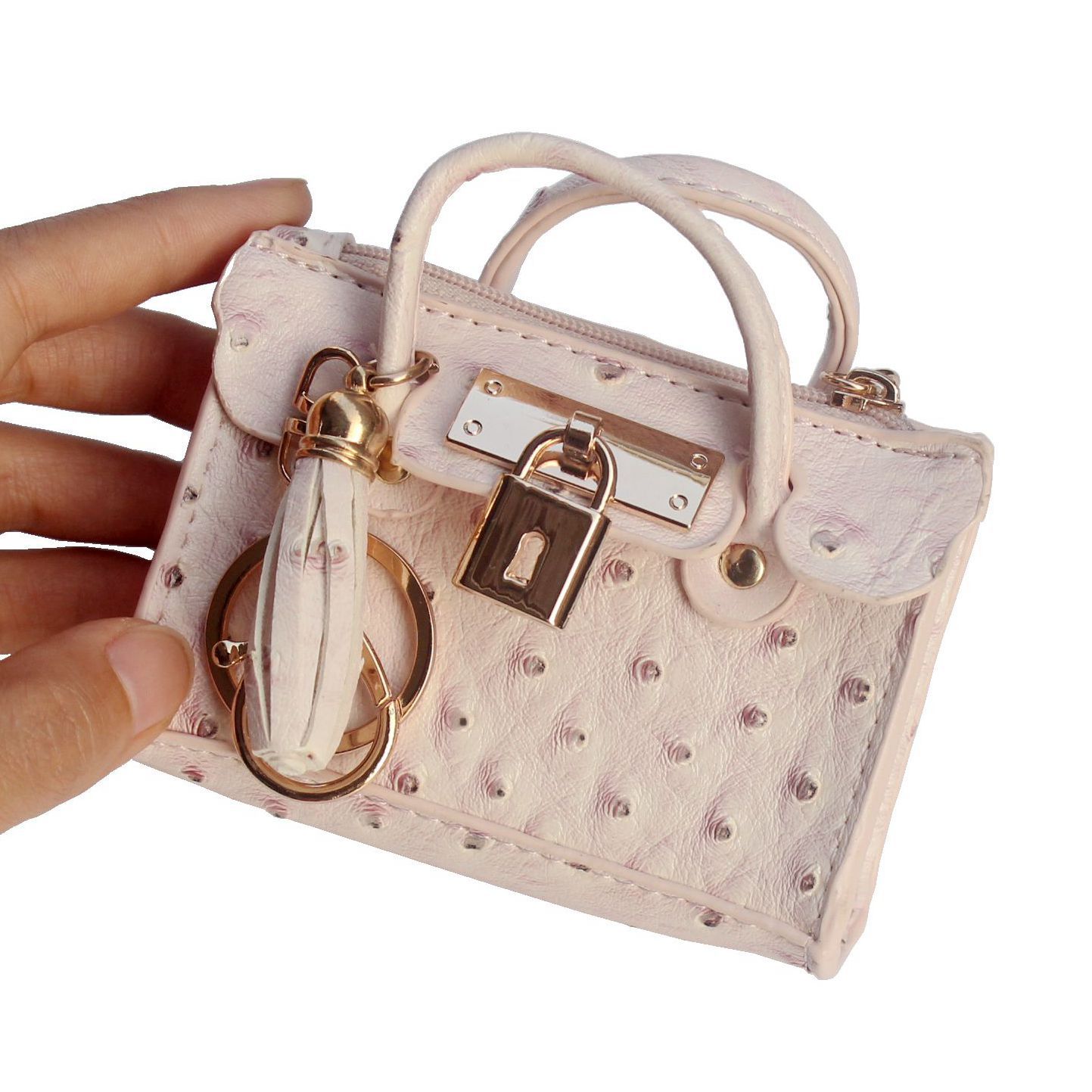 Moda europea y americana borla monedero portátil avestruz patrón clave caso mini Bolso pequeño bolso muñeca joyería bolsa