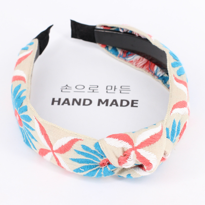 Corea del Sur tocado vintage bohemio Totem bordado estilo étnico anudado diadema europea y americana banda de Pelo elástico B503