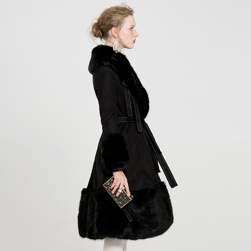 Autumn black keep warm belt, fitted coat, jacket