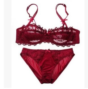 Sexy Lace Plaid Thin Transparent Bra Women's Sexy Underwear Bra Set 9166