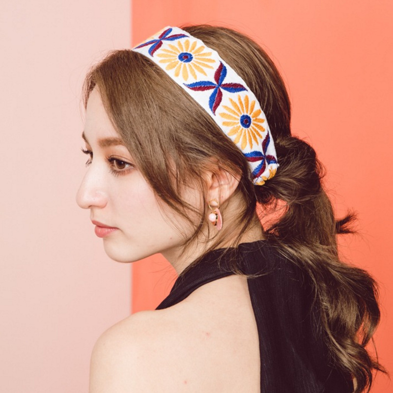 Corea del Sur tocado vintage bohemio Totem bordado estilo étnico anudado diadema europea y americana banda de Pelo elástico B503