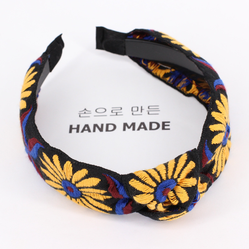 Corea del Sur tocado vintage bohemio Totem bordado estilo étnico anudado diadema europea y americana banda de Pelo elástico B503