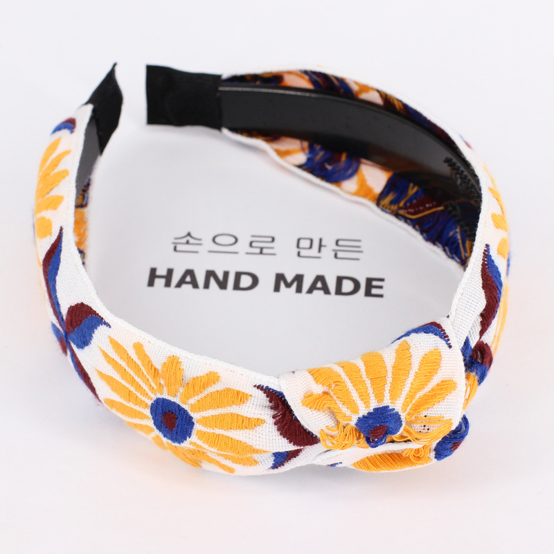 Corea del Sur tocado vintage bohemio Totem bordado estilo étnico anudado diadema europea y americana banda de Pelo elástico B503