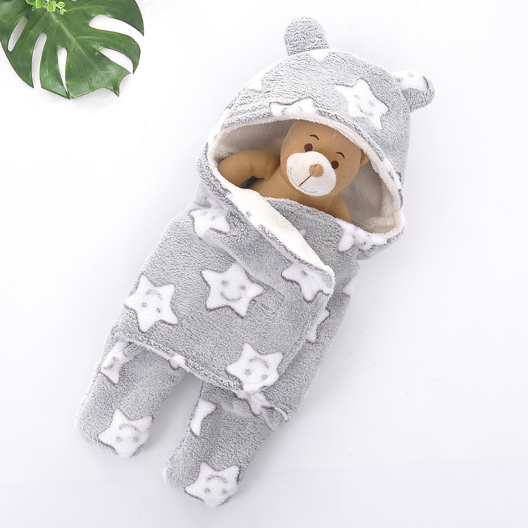 En stock al por mayor de bebé saco de dormir de otoño e invierno de dibujos animados swaddling saco de dormir Bebé espesado impreso coral polar saco de dormir