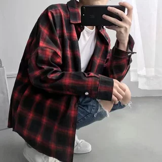 男士宽松格子衬衫外套撞色长袖衬衫文艺休闲韩版磨毛男装衬衣潮流