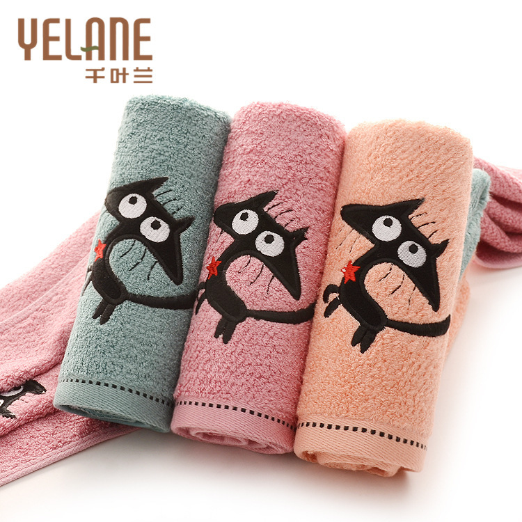 Cartoon plain embroidery cat bamboo fiber towel 120g thick adult soft floating wool embroidered logo