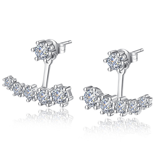 Zircon six-prong silver earrings for women, back-hanging earrings, simple Korean style fashionable white fungus jewelry manufacturer
