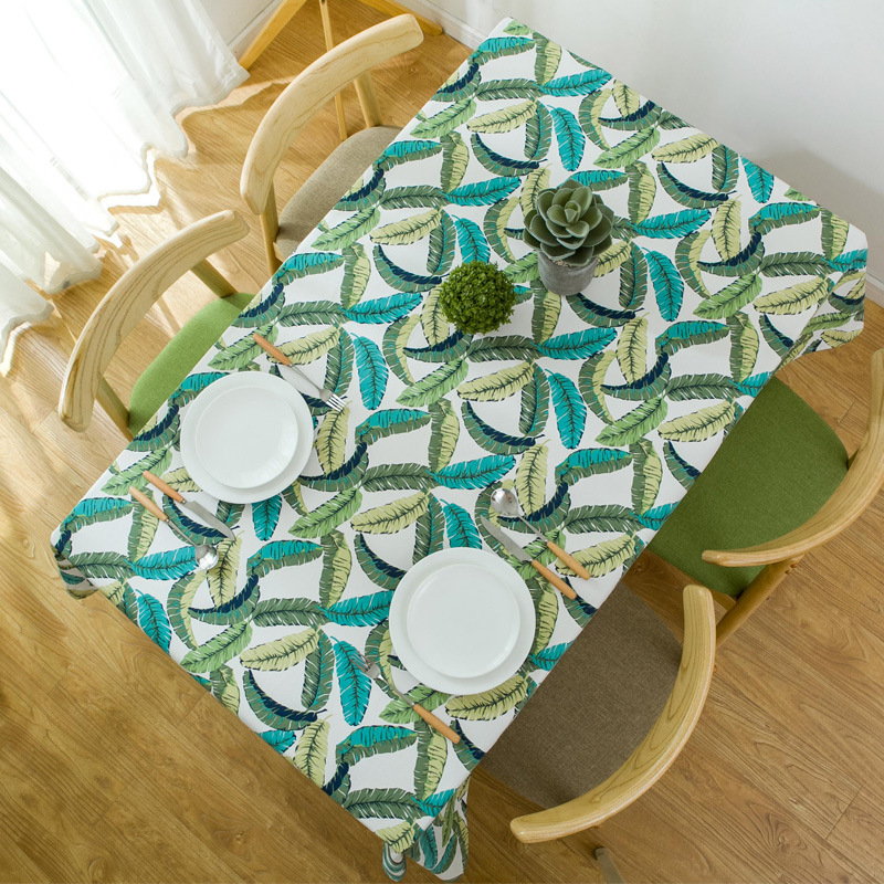 American-style Thickened Cotton Reactive Printed Canvas Tablecloth With Feather Leaf Pattern Coffee Tables Dining_voghion.com