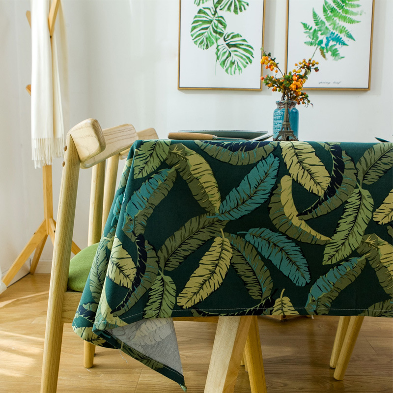 American-style Thickened Cotton Reactive Printed Canvas Tablecloth With Feather Leaf Pattern Coffee Tables Dining_voghion.com