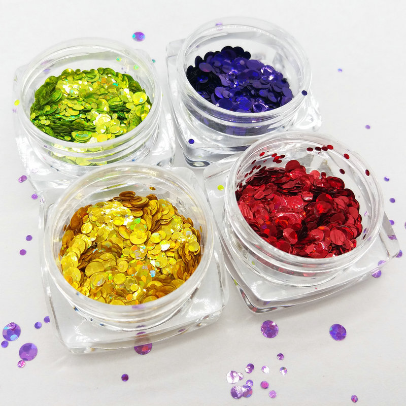 Wholesale round glitter nail art supplies, star-shaped laser solid color 1 2 3MM multi-color round nail art glitter, kilogram pack.