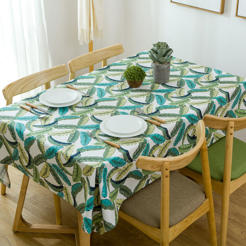 American-style Thickened Cotton Reactive Printed Canvas Tablecloth With Feather Leaf Pattern Coffee Tables Dining_voghion.com