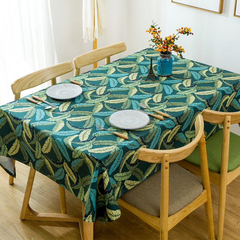 American-style Thickened Cotton Reactive Printed Canvas Tablecloth With Feather Leaf Pattern Coffee Tables Dining_voghion.com