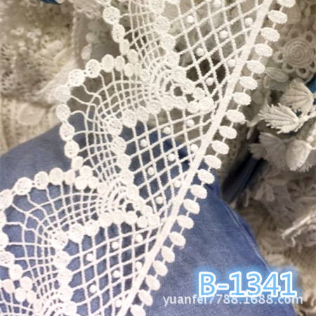 B-1341水溶圆点网格镂空波浪全纯棉刺绣花边DIY洋装辅料批发