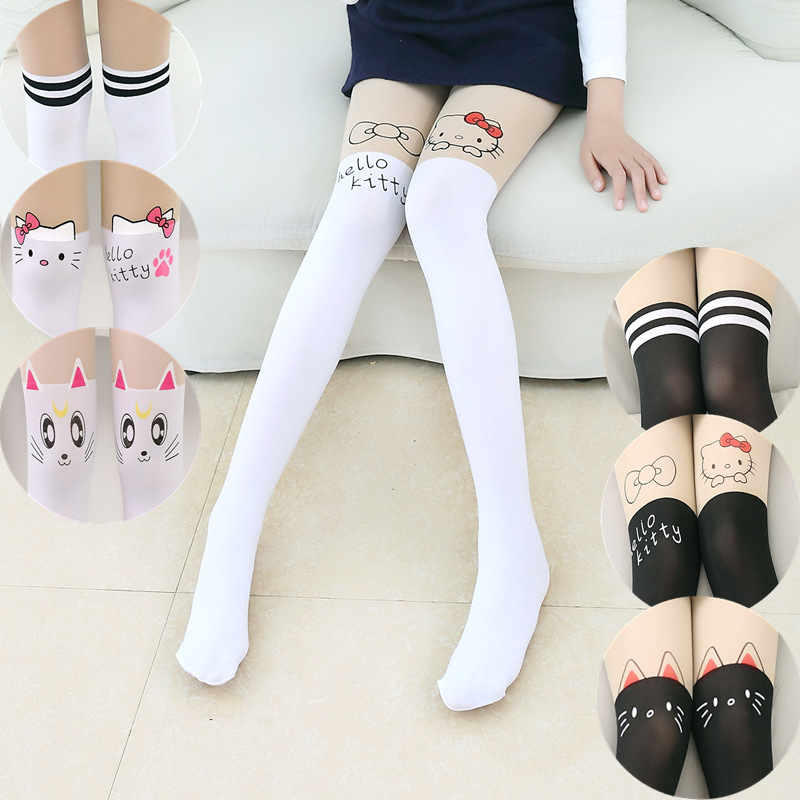 Children's Pantyhose Spring Autumn and Winter Thin White Spell Silk Stockings Girls' Leggings Fake High Barrel Fake Thigh Girl