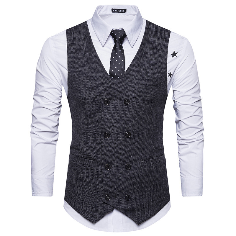 Foreign Trade Men's Spring and Autumn New Solid Color Double-breasted Vest Men's Korean Style Slim-fit Men's Suit Vest