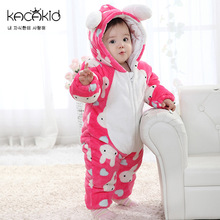 批发清仓特价夹棉毛绒长耳朵花花兔连体哈衣毛绒绒女宝爬服厚棉服