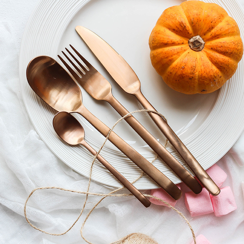 Amazon home metal spoon Allen titanium tableware stainless steel Western knife and fork retro Matt color