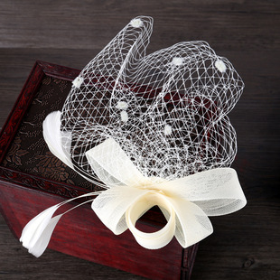 2022 European and American Bride Headwear White Feather Bow Mesh Veil Wedding Headdress Flower Korean Style Veil
