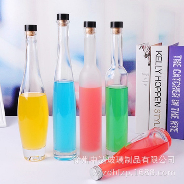 批发厚底蒙砂375ml红酒瓶空瓶高档加厚抗压晶白料玻璃冰酒瓶创意