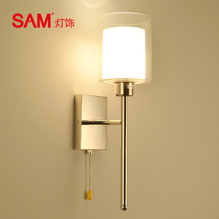 Modern simple elegant hotel room bedside wall lamp with switch double-layer glass lampshade non-standard room lamp