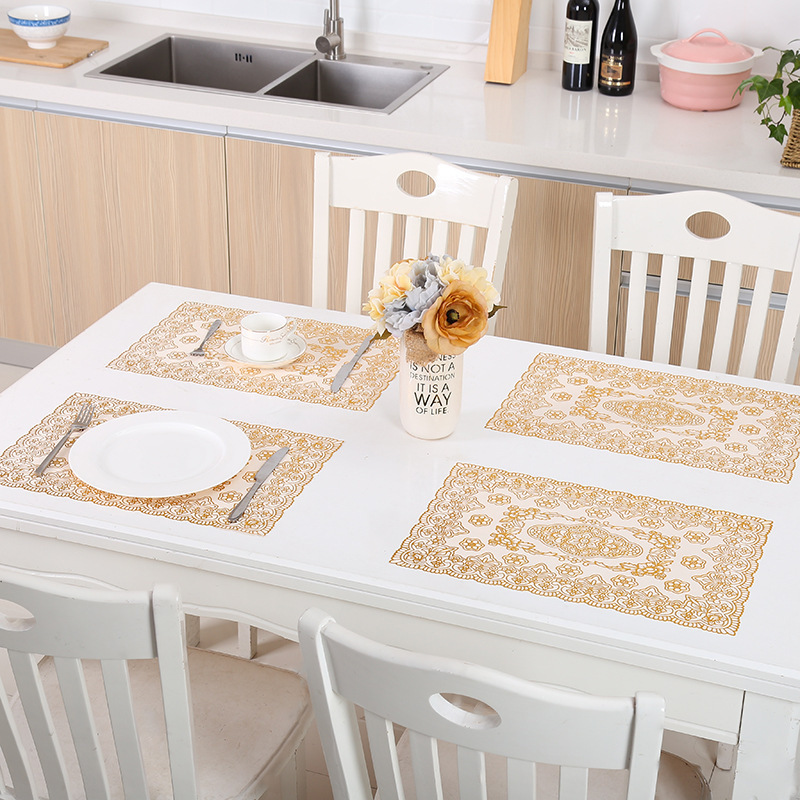 Estilo europeo occidental mantel dorado montaña PVC anti-scald AISLAMIENTO impermeable Cenicero estera maceta placa tazón estera de mesa de té estera