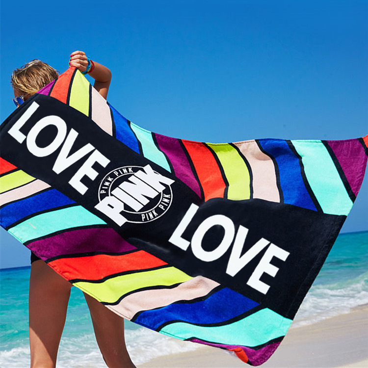 Cross-Border Bath Towel in Stock American Simple P.Ink Reactive Printed Swimming Bath Adult Pure Cotton Beach Bathing