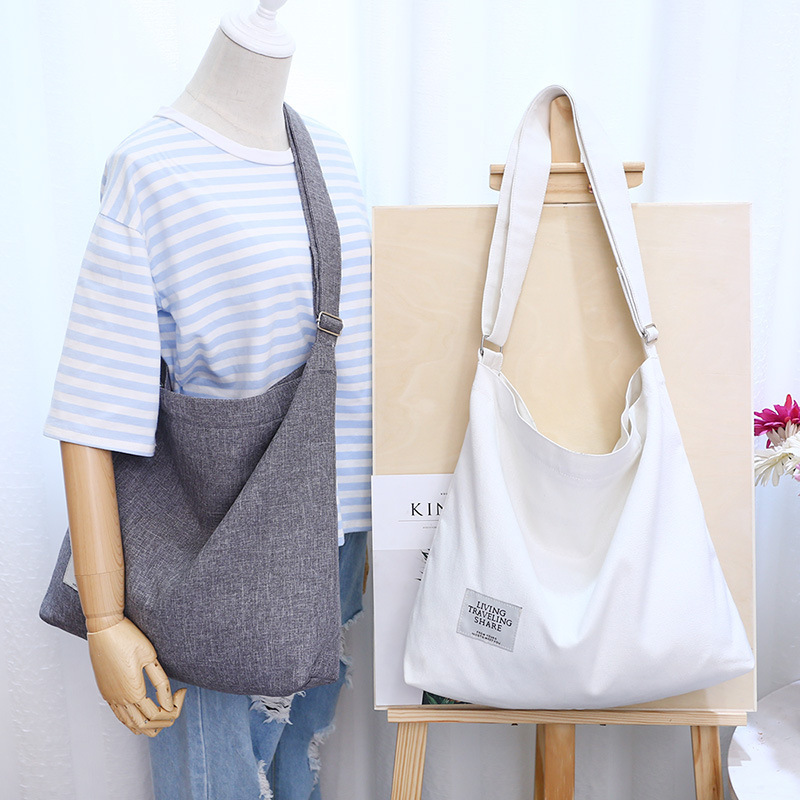 Korean Literary Canvas Bag, Trendy Women's Simple Large-Capacity Satchel One-Shoulder Cross-Body College Student Versatile Retro Canvas Bag