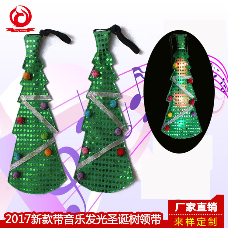 Árbol de Navidad LED luminosa corbata música decoración de Navidad suministros adultos niños pequeño regalo lentejuelas corbata