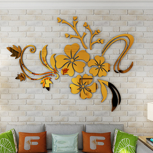 3D acrylic crystal three-dimensional wall stickers mirror flower vine living room sofa TV background wall decorative wall creative stickers