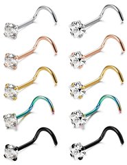 Amazon Cross-border Bestseller Stainless Steel L-shaped Diamond-studded Nose Ring Seven-shaped Nose Ring Curved Nose Stem Piercing Jewelry