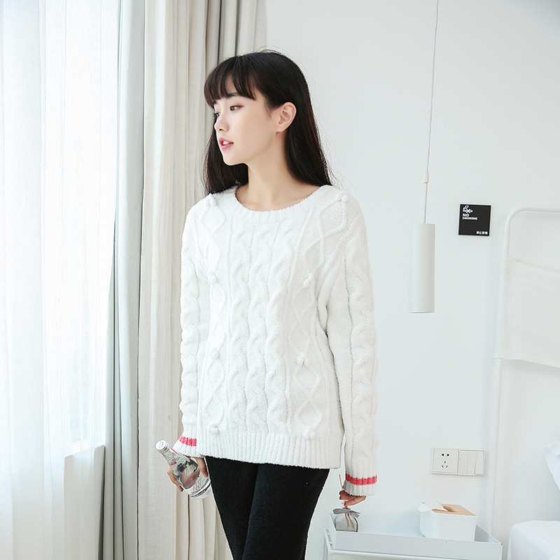 Vintage Soft Thick Twist Chenille Knitted Home Clothes suit Diamond Pattern Sweet Pajamas 2 Colors